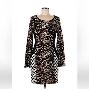 Dor Dor Couture leopard print long sleeved bodycon sweater Dress, size medium
